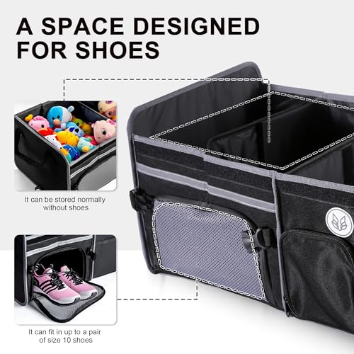 Foldable Car Trunk Organizer, 2 Compartments, Midsize, Black - Image 5