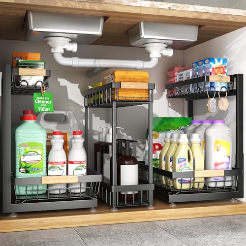 Sevenblue 3-Pack 2-Tier Height Adjustable Under Sink | Under Sink Stor - Image 2