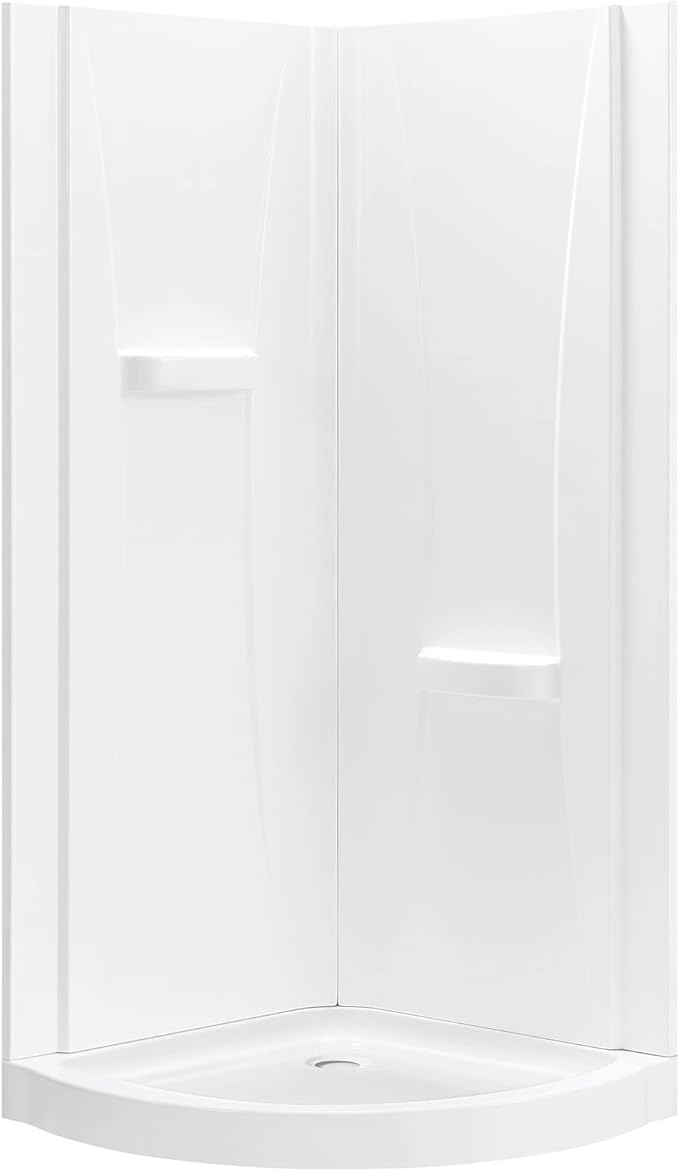 OVE Decors Breeze 34 in. Corner Shower Clear Sliding Door with Walls and Base in Black Finish