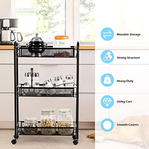 Nafort 3-Tier Slim Mesh Rolling Utility Cart, Slide Out Storage - Image 6