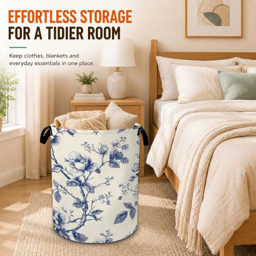 Vintage Blue Flowers Laundry Basket,Botanical Floral - Image 7