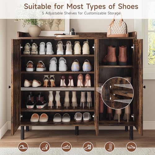 Shoe Cabinet with 3 Doors, Shoe Rack for Entryway, Rustic Brown - Image 4