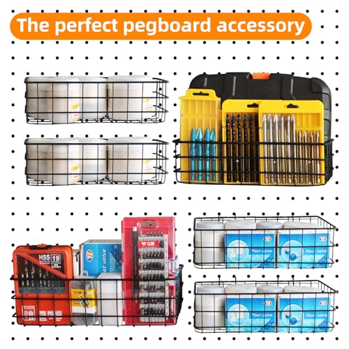 4 Pack Metal Pegboard Baskets Organizer Hooks for Garage Workshop - Image 7