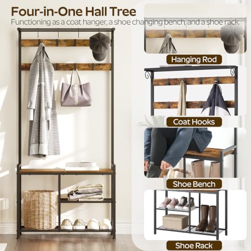Coat Rack Shoe Bench, 4-in-1 Hall Tree with Storage - Image 5