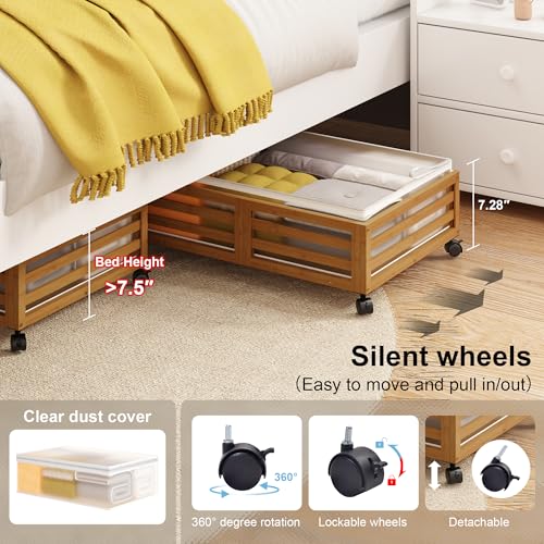 Under Bed Storage with Wheels, 2 Pack Bamboo Drawers - Image 5