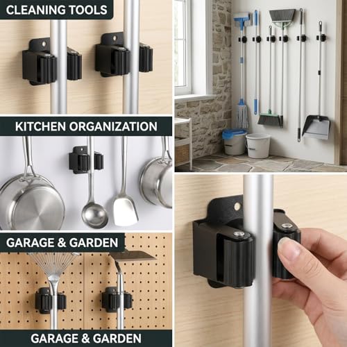 24 PCS Heavy Duty Broom Holder Wall Mount, Stainless Steel Broom - Image 6