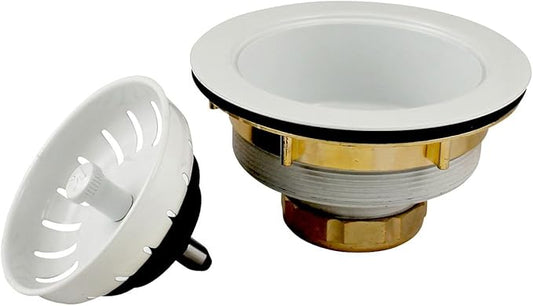 KEENEY K1439WH Deep Thread Cast Brass Kitchen Sink Strainer, 3.5-Inch Opening, White