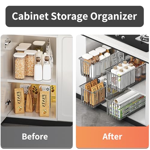 Pull Out Cabinet Organizers 2 Pack, Black Metal Storage Basket - Image 5