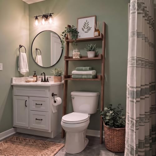 Over-the-Toilet Ladder Shelf, 3-Tier Wood Bathroom Rack - Image 5