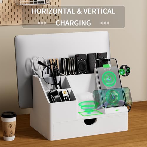 Sleek White PU Leather Charging Station with Drawer - 6-in-1 - Image 7
