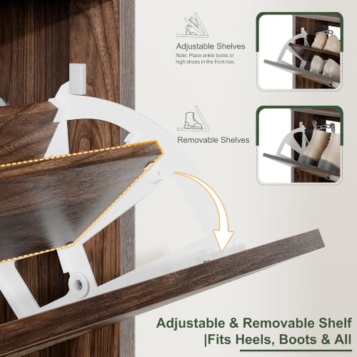 Wooden Shoe Cabinet for Entryway, 2 Flip Drawers Enclosed - Image 5