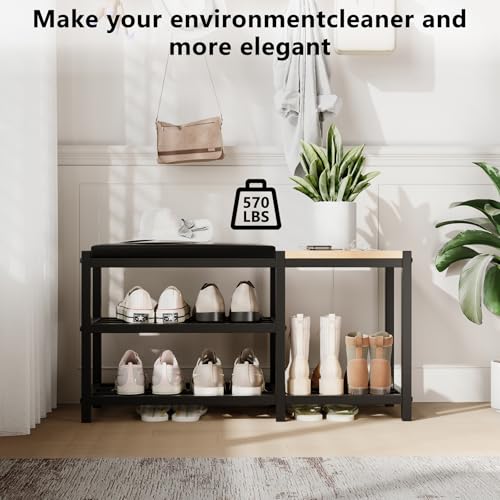 Shoe Bench with Shoe Rack,Shoe Rack for Entryway,Supports 570 lbs - Image 4
