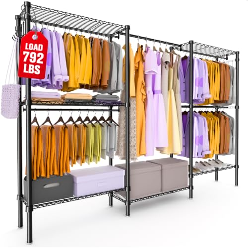 Heavy Duty Clothes Rack, Portable Closets with 6 Rods & 6 Shelves - Image 2