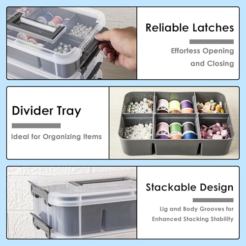 Craft Organizers and Storage, 4-Tier 10 Qt Box, 2 Trays, Grey - Image 5
