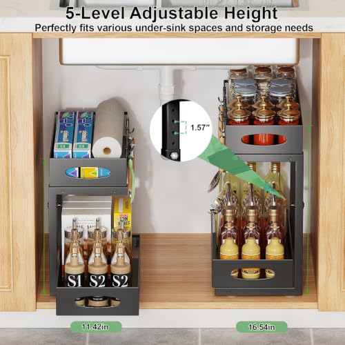 Under Sink Organizer, 2-Tier Pull Out Cabinet Storage, Black - Image 7