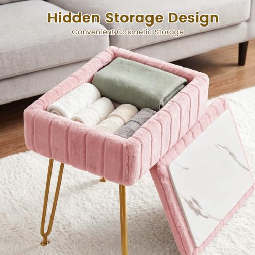 FUXA Vanity Stool Chair with Storage, Faux Fur and Metal Legs - Image 5