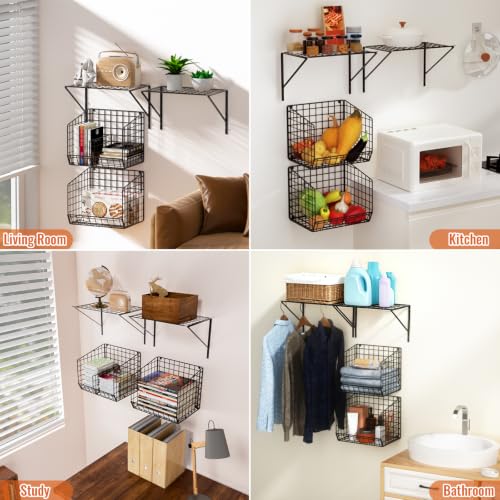 2 Pack Laundry Room Shelves with Wire Baskets, Over - Image 6