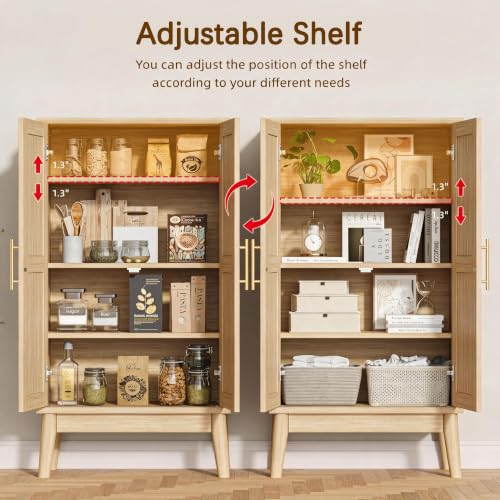 Keehusux 43" Tall Bathroom Storage Cabinet with Doors, Rattan - Image 5