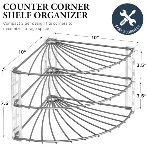 Simple Houseware 3-Tier Counter Corner Shelf Organizer, Silver - Image 3