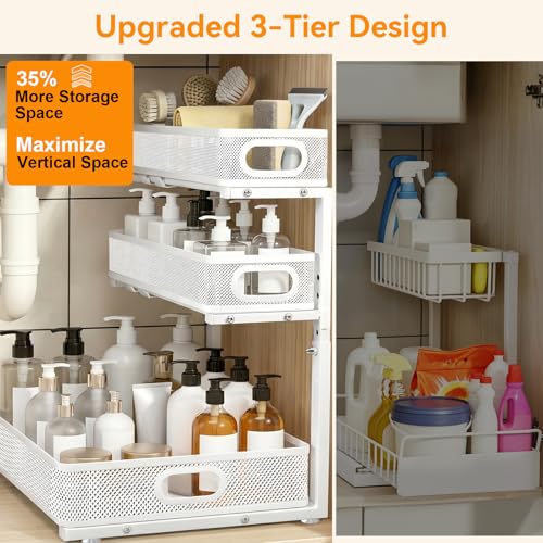3 Tier Adjustable Under Sink Organizer for Bathroom & - Image 4