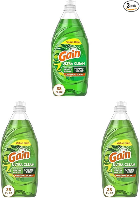 Gain Ultra Dishwashing Liquid Dish Soap,Original Scent,38 fl oz,(Pack of 3)