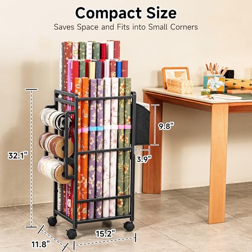 Aquzee Wrapping Paper Storage, Rolling Gift Wrap Storage Stand - Image 4
