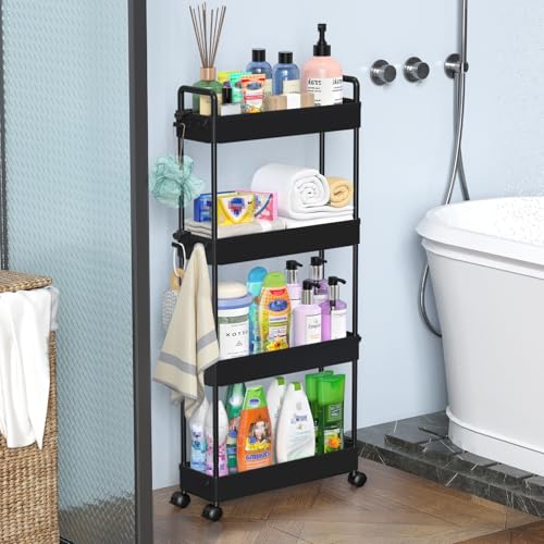 SOLEJAZZ Slim Rolling Storage Cart Skinny Bathroom Organizer, 4 - Image 8