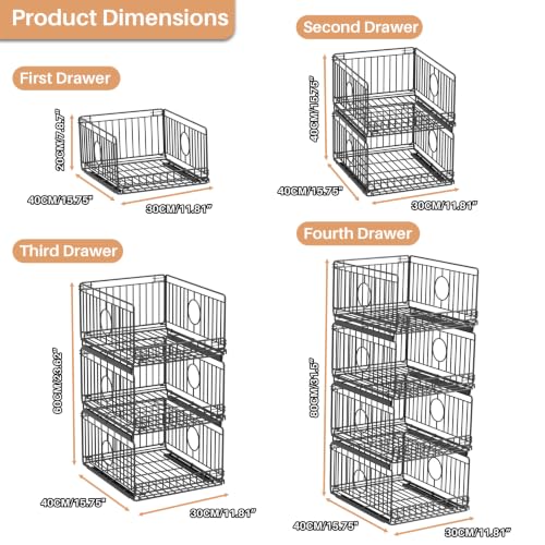 4 Pack Sliding Stackable Closet Organizer Storage Basket,Black - Image 4