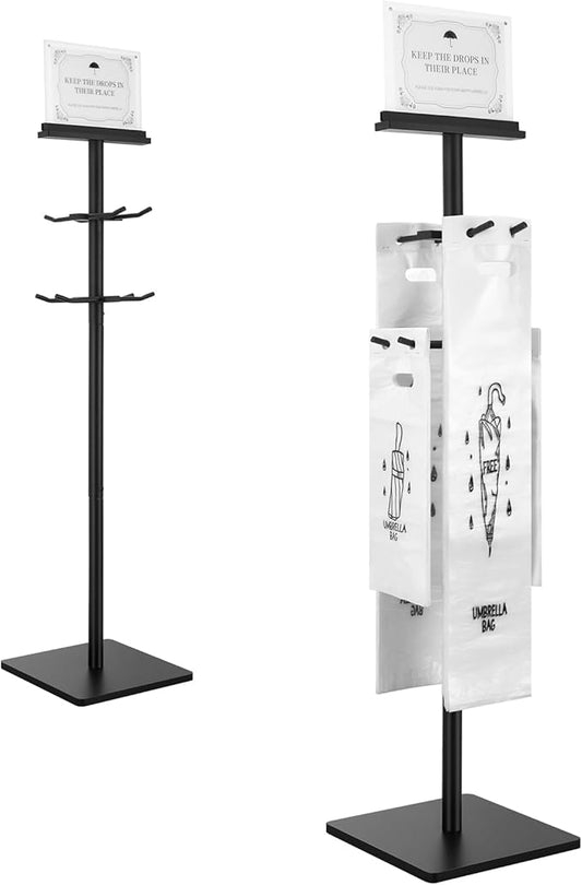 Wet Umbrella Bag Stand with Free 400 Bags Disposable,Dual Size Umbrella Bags Disposable with Metal Holders for signs,Commercial Wet Bag Wrapper Holder Indoor Entryway