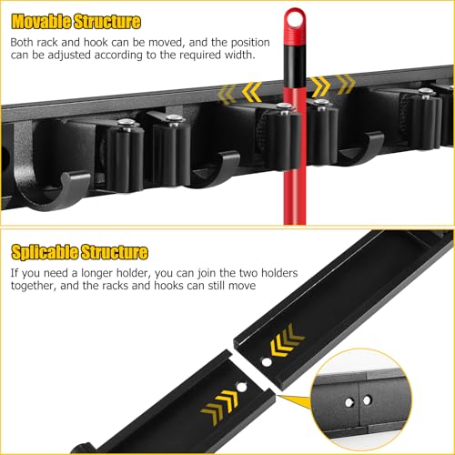 2 Pack Wall Mount Broom Holder with Sliding 3 & 4 Racks 4 - Image 5