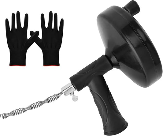 33ft Drain Clog Remover, Drain Hair Remover with Gloves, Rotating Handle Flexible Plumbing Snake Cleaner Tool for Kitchen,Bathrom and Shower (Black)
