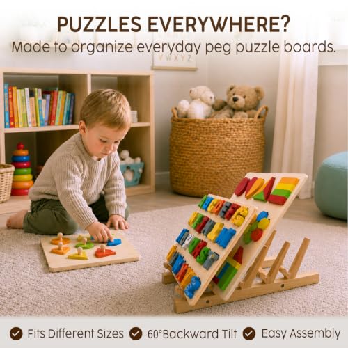 Wooden puzzle rack with a 60° tilt & wide spacing fits - Image 4