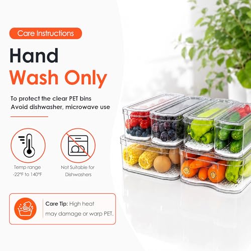 SMRCAD 6 Pack Clear Fridge Organizer Bins with Drain Trays - Image 3