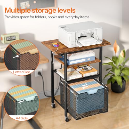 HOOBRO Printer Stand with Hanging File Drawer, Rolling - Image 4