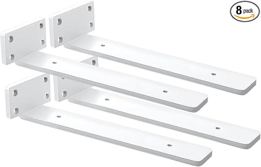 4 Pack Shelf Brackets White 12 Inch Floating Shelf Bracket 1/5 inch Thick Heavy Duty Hidden Shelf Brackets Iron Metal Brackets for Shelf Support with Screw Included