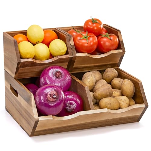 Acacia Wood Pantry Storage Bins, Stackable Storage Baskets - Image 2