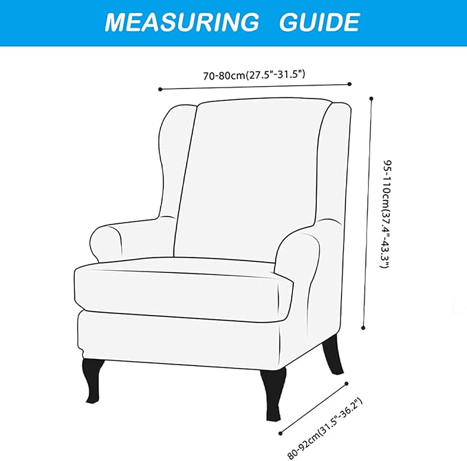 OBCREAT Wingback Chair Covers 2 Piece Stretch Velvet Wingback Chair Slipcover Soft Wing Chair Sofa Covers with Elastic Bottom,Armchair Couch Cover Furniture Protector for Living Room (Dark Blue)