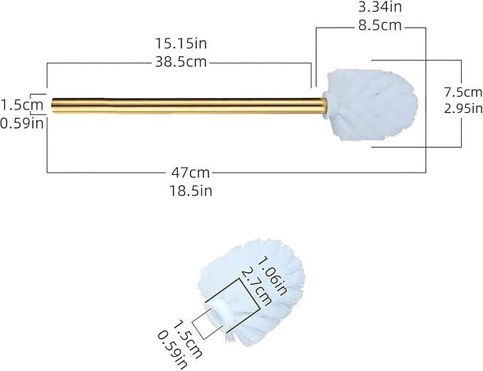 Gold Toilet Brush Replacement Brushes Only, Bring 3 ø 7.5 Cm White Toilet Brush Replacement Head Screw On, Toilet Cleaner Brush, Gold Bathroom Accessories for Bathroom Toilet Bathtub Clean (47cm)