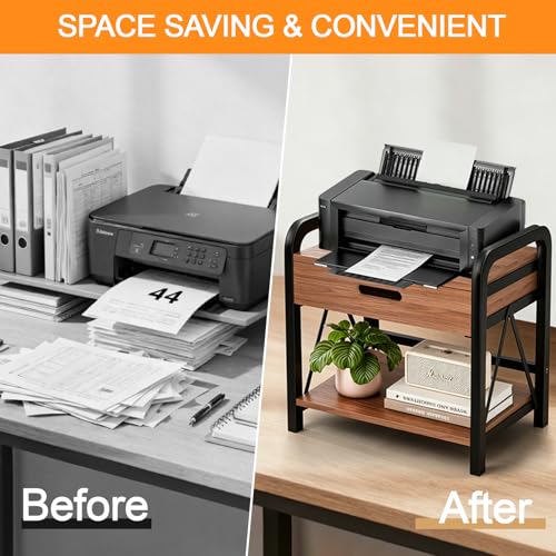 Printer Stand with Wooden Storage Drawer for Desk - Image 6