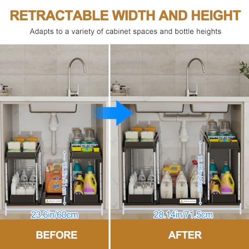 NIUXX Expandable Under Sink Organizer: 2 Tier Height Adjustable - Image 3
