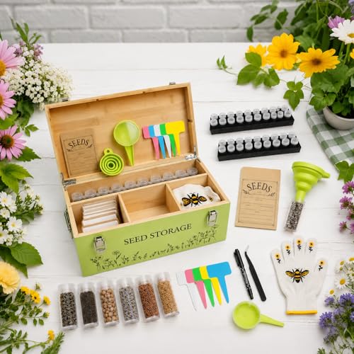 Fayoo Wooden Seed Storage Organizer Box with 40 Seed Vials - Image 3