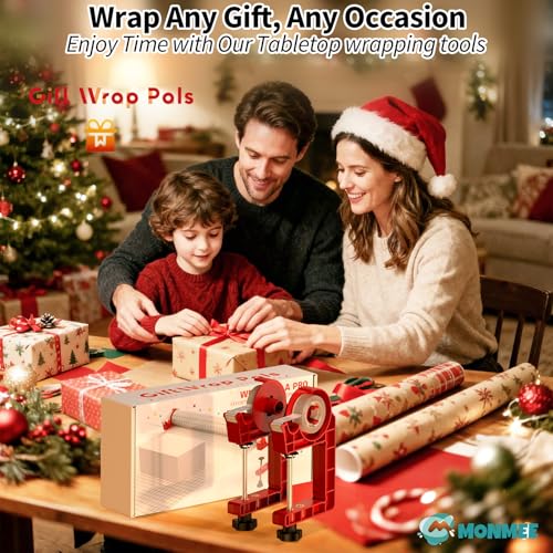 Wrapping Paper Holder, One-Hand Tape Cutter, Red - Image 3