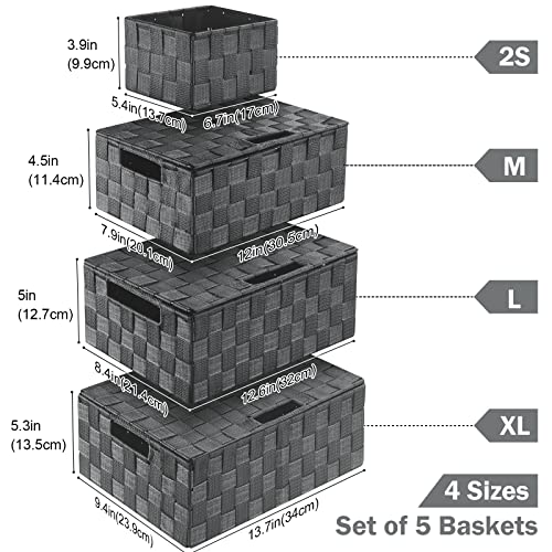 Storage Baskets with Lids: 5 Pack Stackable Woven Storage Bins - Image 3