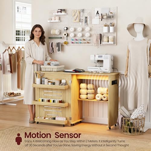 Lighted Sewing Table with Charging Station and 3 Storage - Image 5
