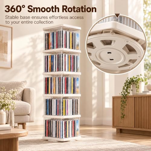 Heavy Duty 5-Tier Rotating Media Tower Rack for CDs DVDs Books - Image 4