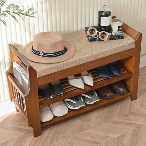 Shoe Bench with Hidden Drawer and Side Holder, 2 Tier - Image 5