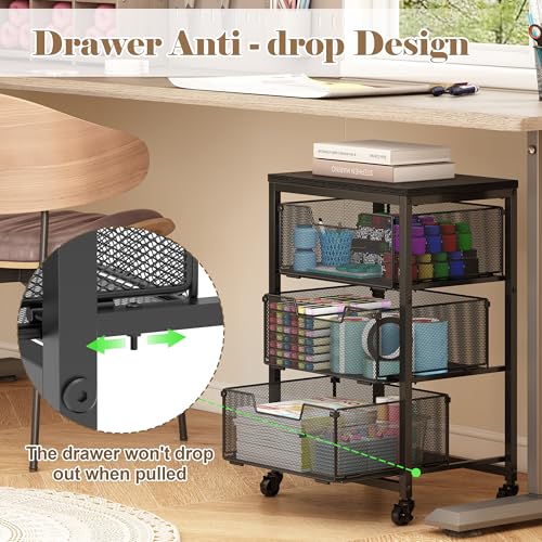 Under Desk Storage Cart with Lockable Wheels, 3-Drawer - Image 6
