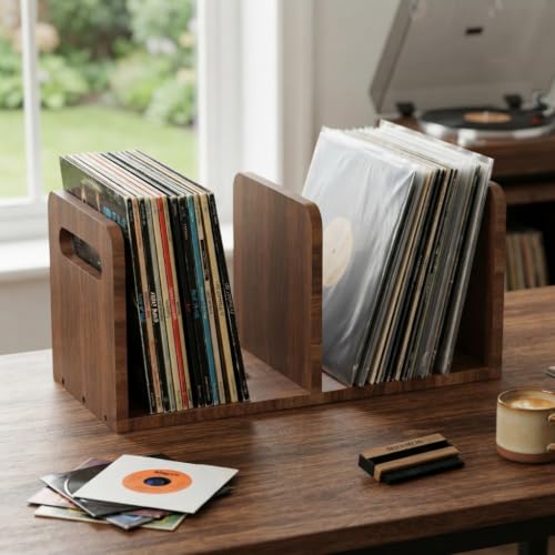 Wooden Vinyl Record Storage with Adjustable Divider - Image 7