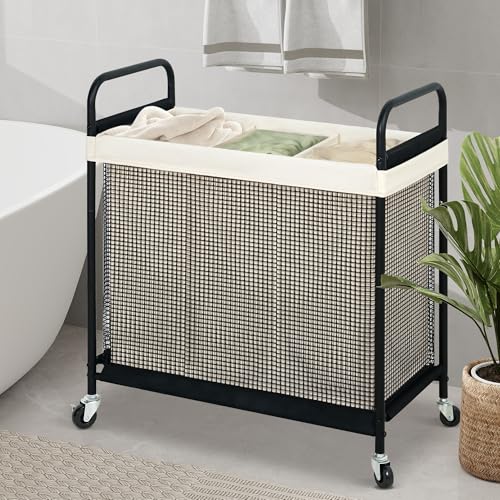 Laundry Hamper 3 Section, 120L Rolling Laundry Sorter Cart - Image 5