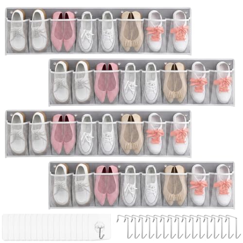 4 Pack Hanging Shoe Organizer with 32 Large Mesh Pockets - Image 2